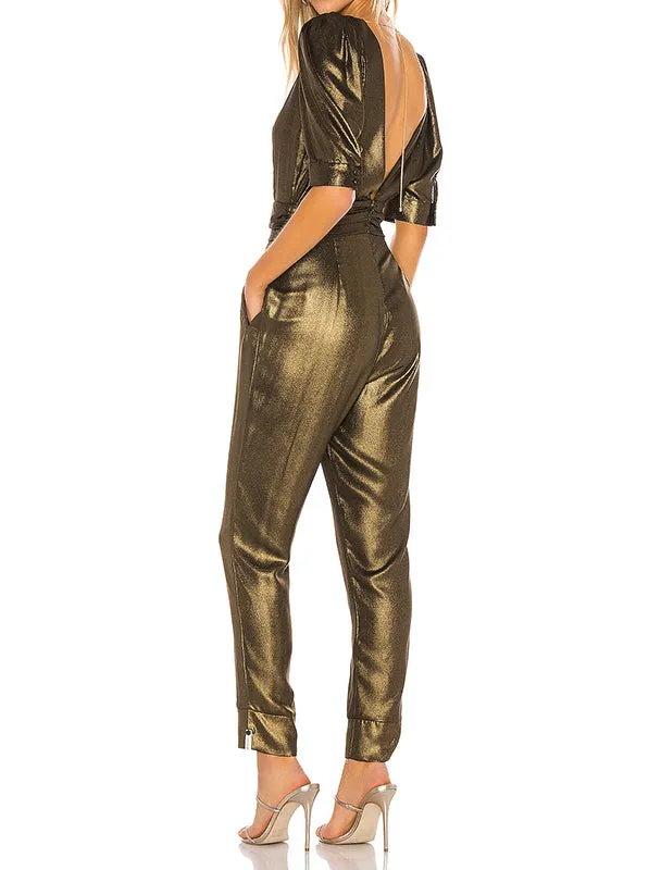 One Teaspoon Bronze Metallic Sofia Jumpsuit - M