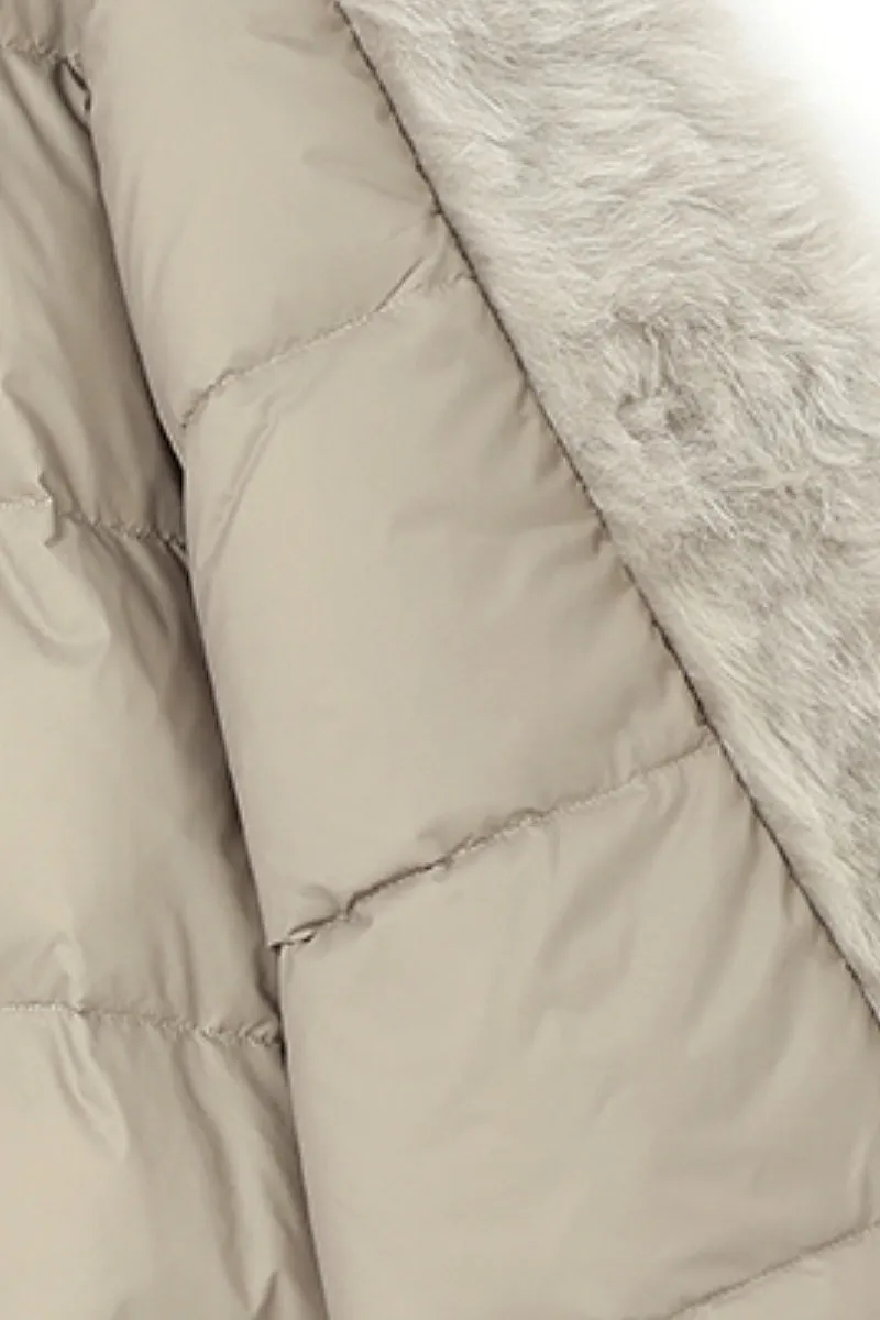 Oversized Water Repellent Bomber Puffer Coat with Toscana Shearling Collar