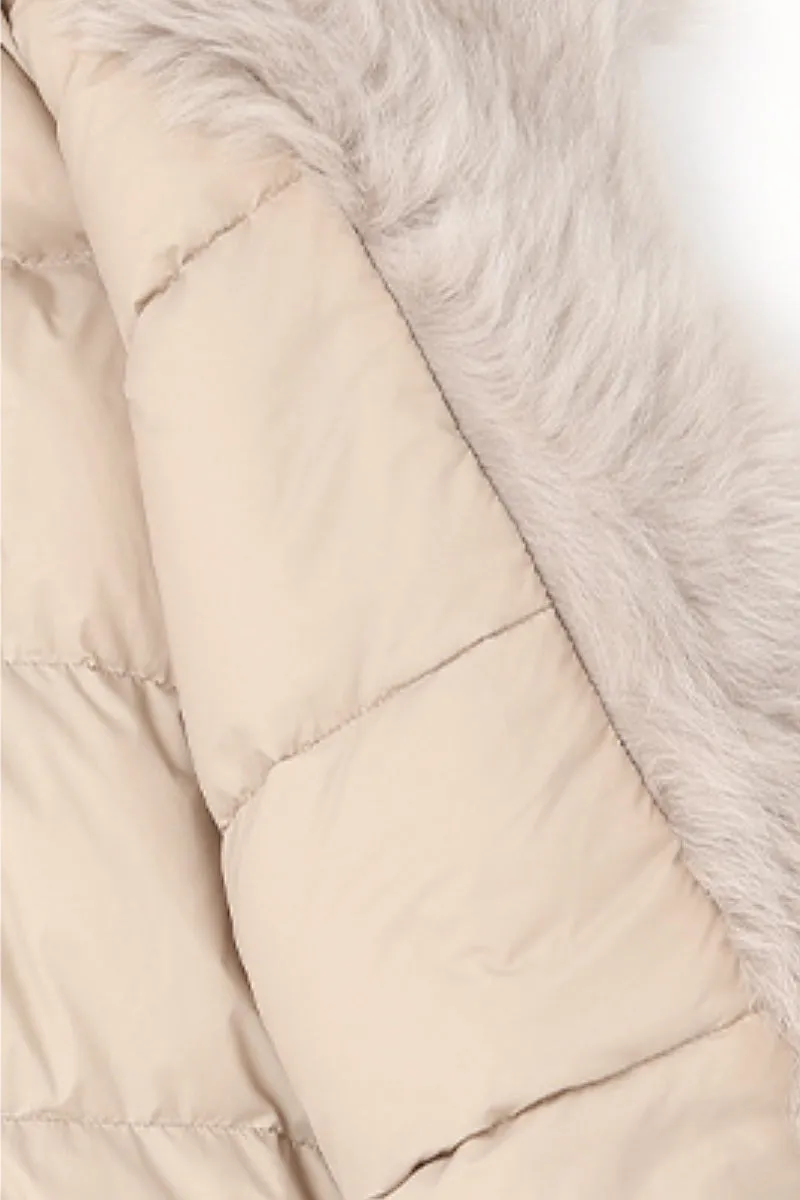 Oversized Water Repellent Bomber Puffer Coat with Toscana Shearling Collar