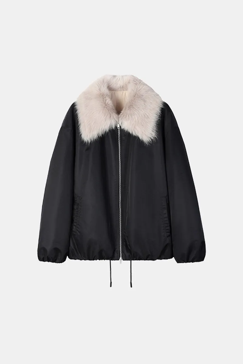 Oversized Water Repellent Bomber Puffer Coat with Toscana Shearling Collar
