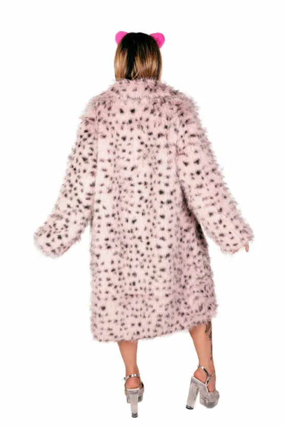 Pink and Black Leopard Faux Fur Jacket