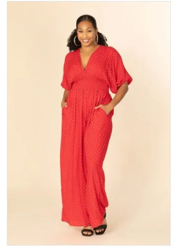 Polka Dot V Neck Jumpsuit