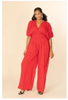 Polka Dot V Neck Jumpsuit