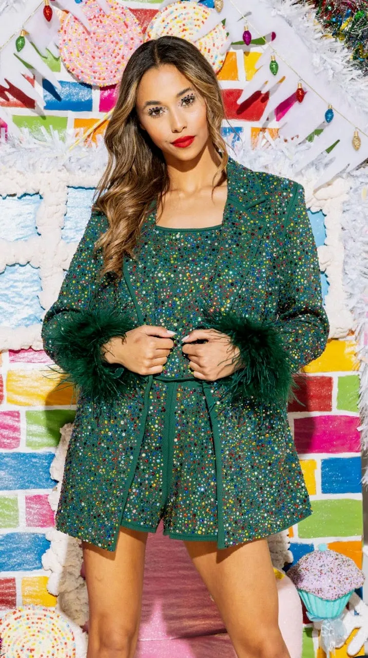 Queen of Sparkles Multi Rhinestone Blazer Green