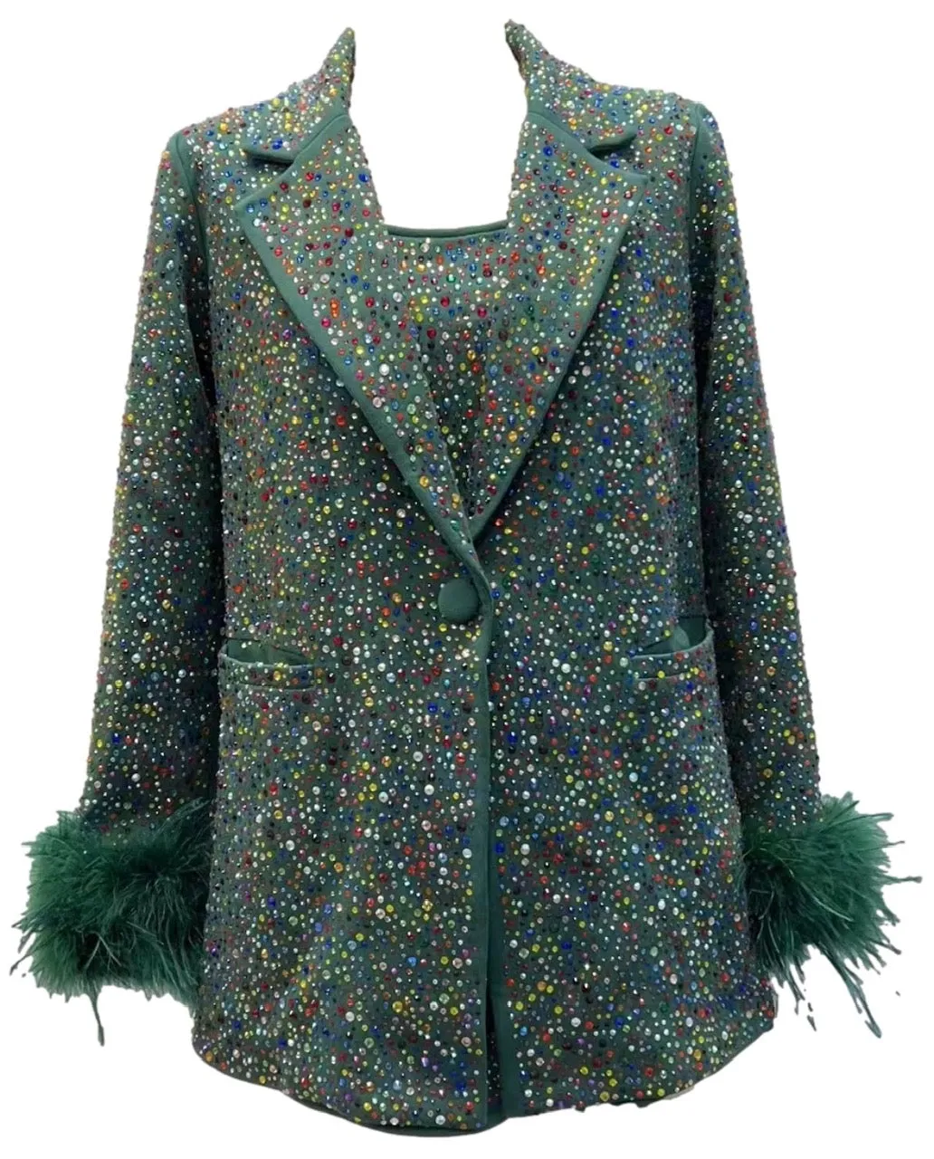 Queen of Sparkles Multi Rhinestone Blazer Green