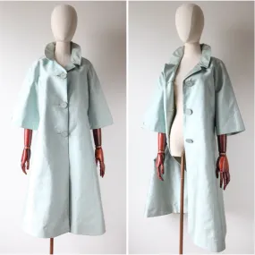 "Ice Blue Silk" Vintage 1950's Ice Blue Shantung Silk Coat UK 10-14 US 6-10