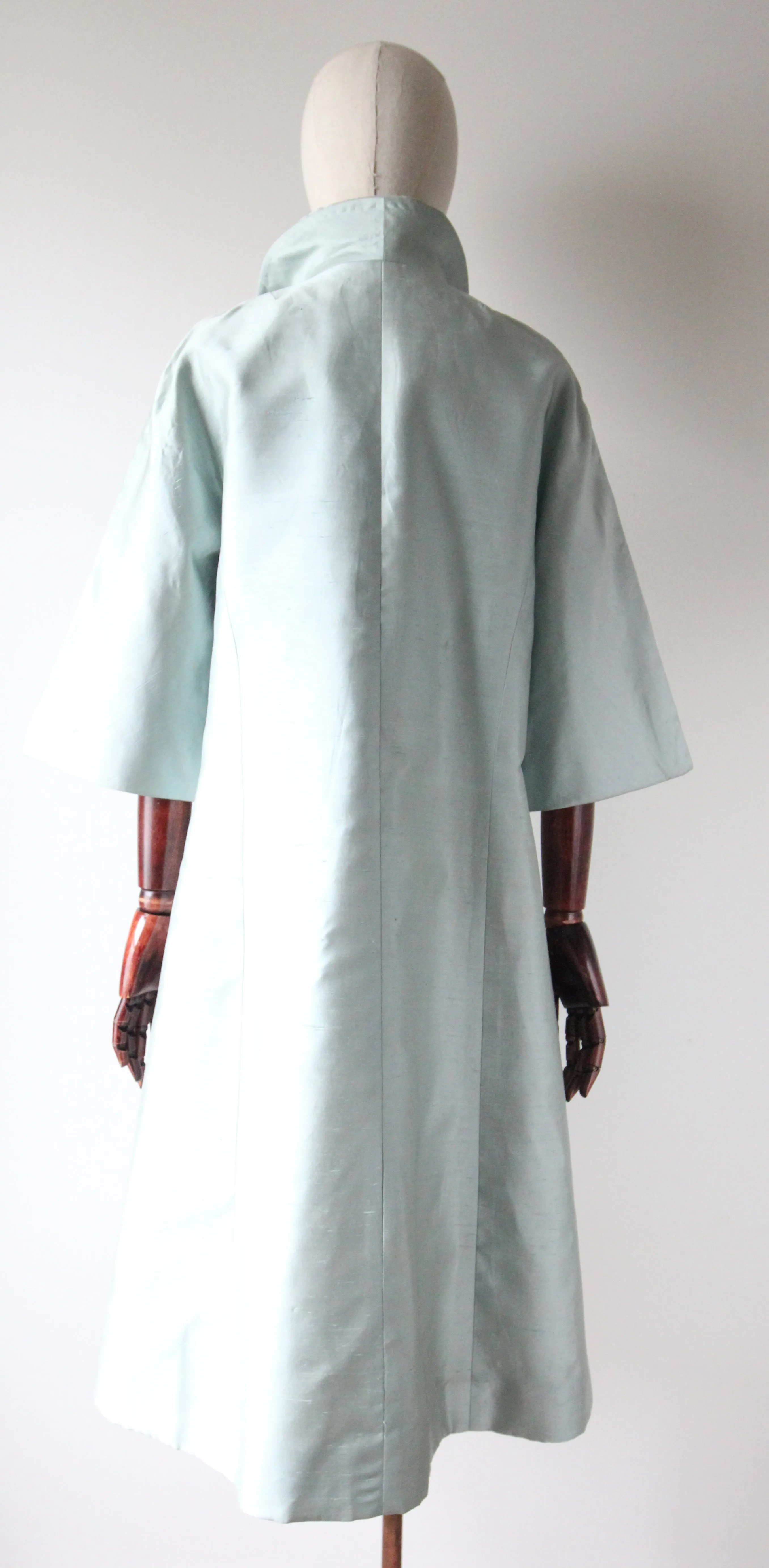 "Ice Blue Silk" Vintage 1950's Ice Blue Shantung Silk Coat UK 10-14 US 6-10