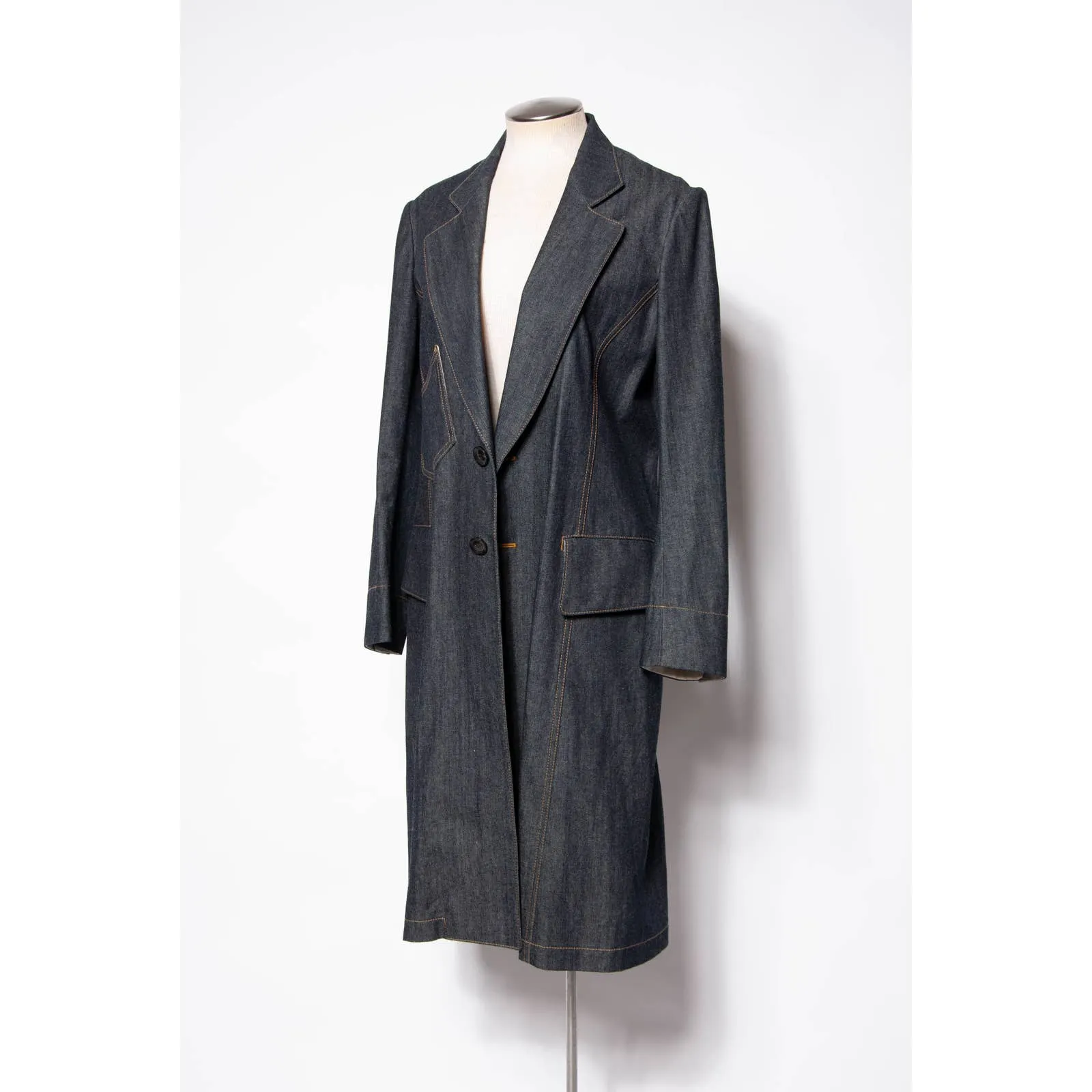 Regulation Yohji Yamamoto Coat Dark Blue Denim Cotton Duster Trench Coat SZ S/M