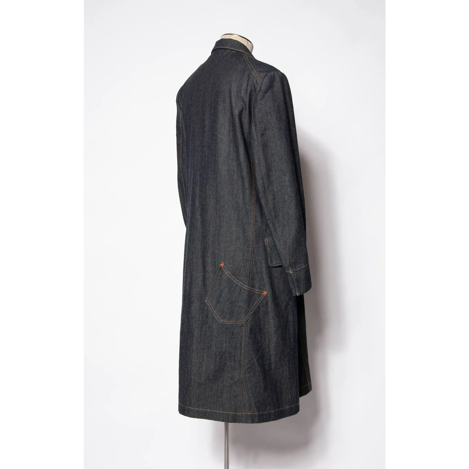 Regulation Yohji Yamamoto Coat Dark Blue Denim Cotton Duster Trench Coat SZ S/M
