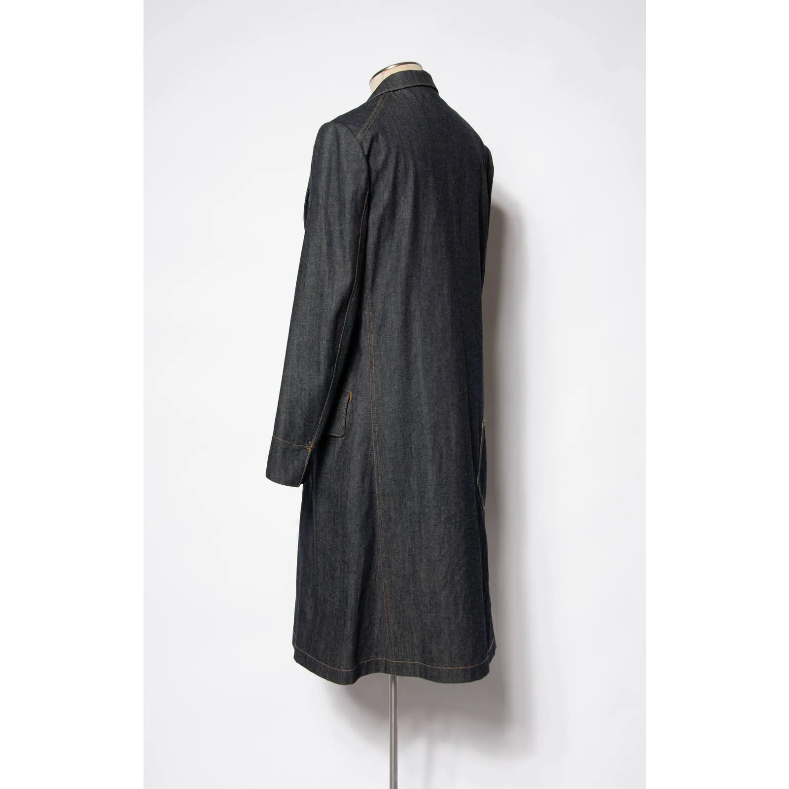 Regulation Yohji Yamamoto Coat Dark Blue Denim Cotton Duster Trench Coat SZ S/M