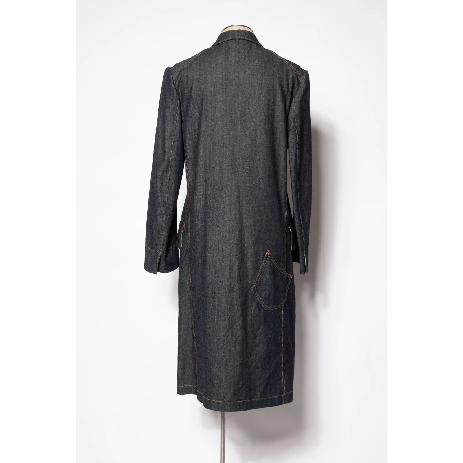 Regulation Yohji Yamamoto Coat Dark Blue Denim Cotton Duster Trench Coat SZ S/M