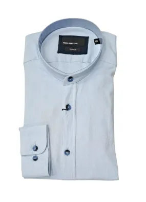 Remus Uomo Regular Fit Oxford Shirt With Grandfather Collar - Blue