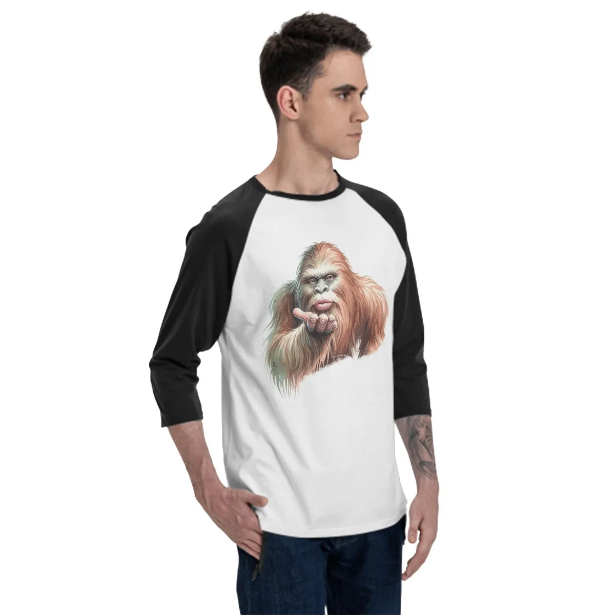 Sasquatch Bigfoot Female Blow Kiss 3/4 Sleeve Baseball Shirt