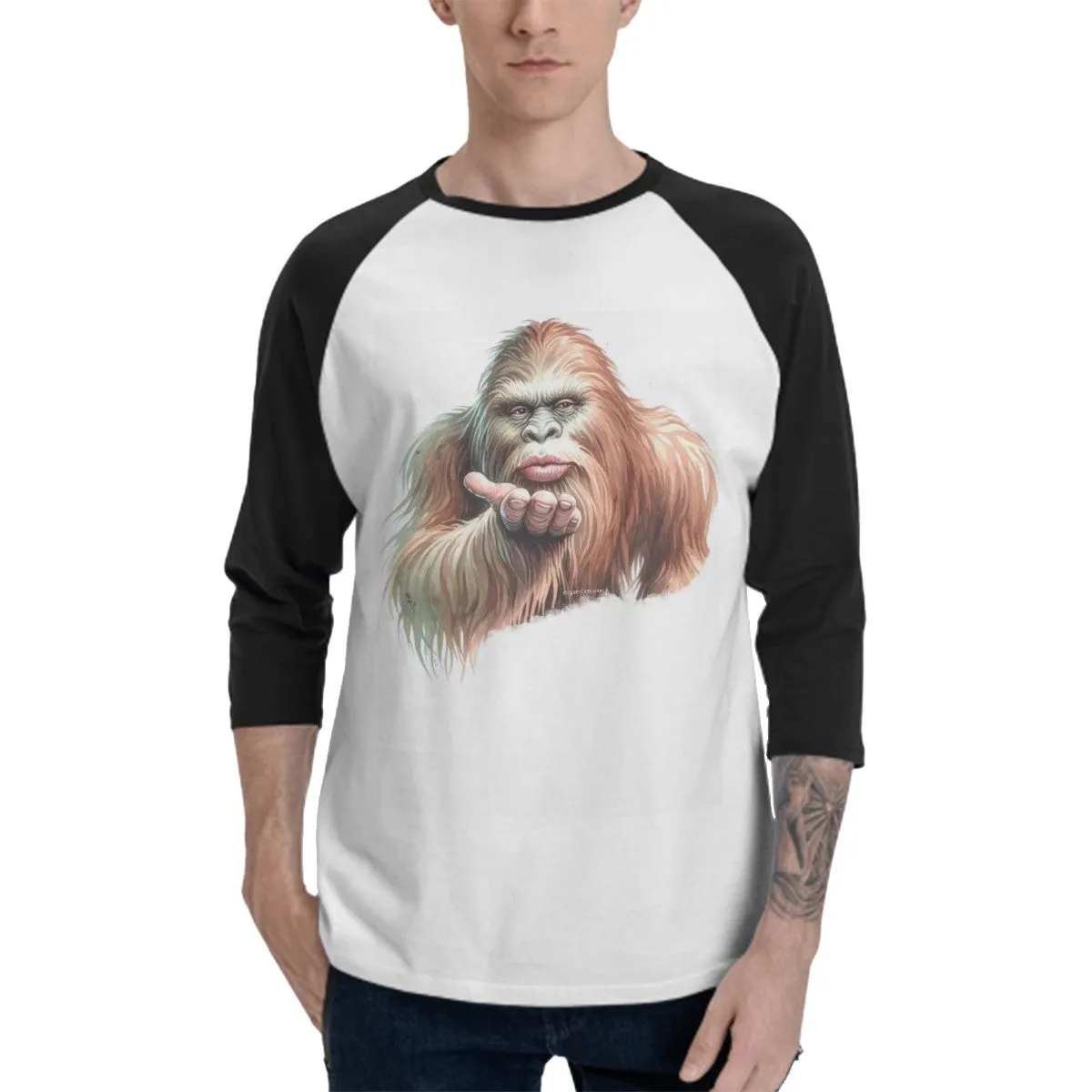 Sasquatch Bigfoot Female Blow Kiss 3/4 Sleeve Baseball Shirt
