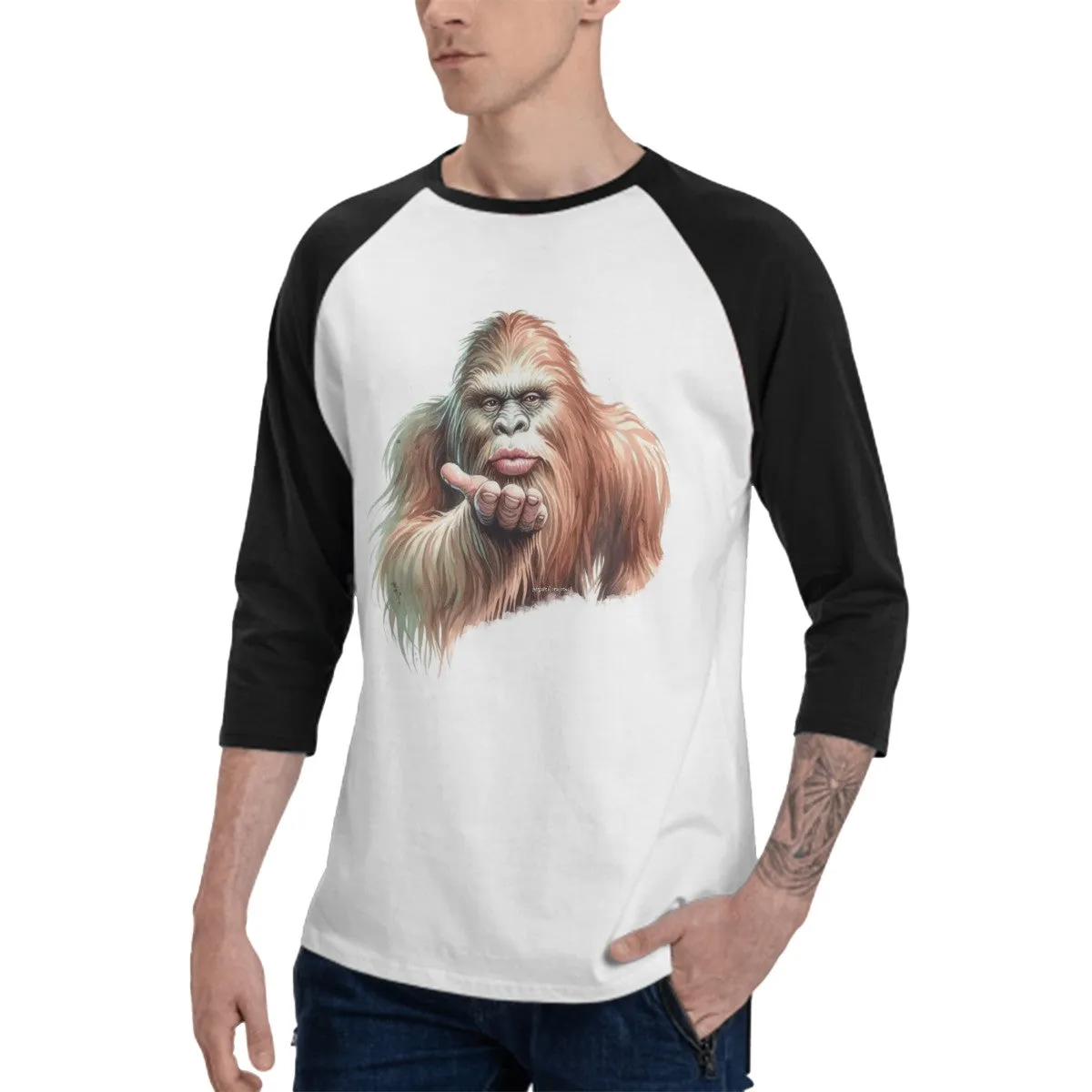 Sasquatch Bigfoot Female Blow Kiss 3/4 Sleeve Baseball Shirt