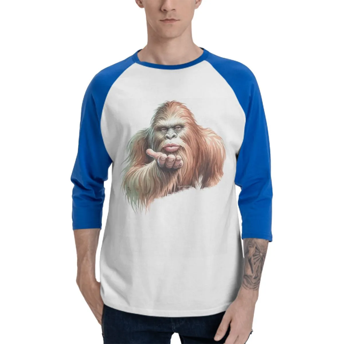 Sasquatch Bigfoot Female Blow Kiss 3/4 Sleeve Baseball Shirt