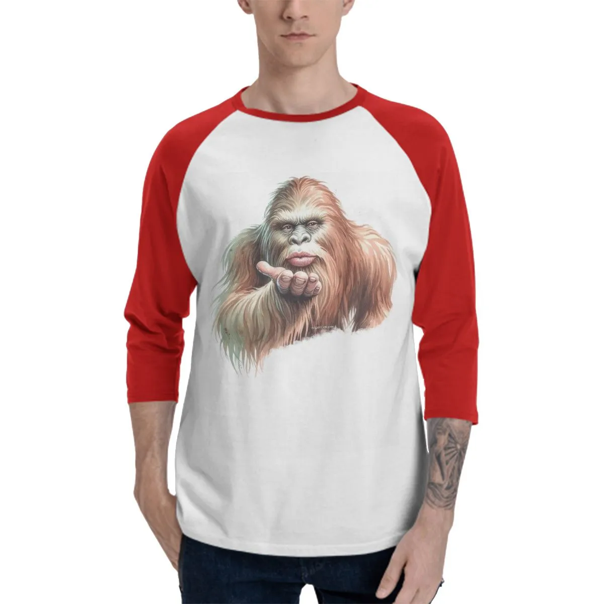Sasquatch Bigfoot Female Blow Kiss 3/4 Sleeve Baseball Shirt