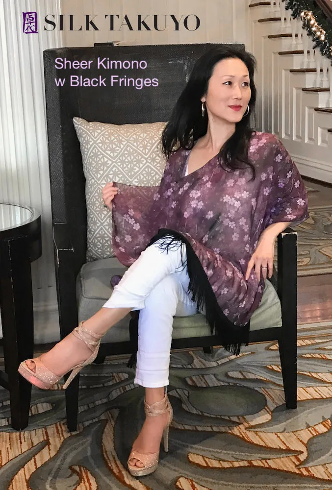 Sheer Kimono Jacket, Blue Peony