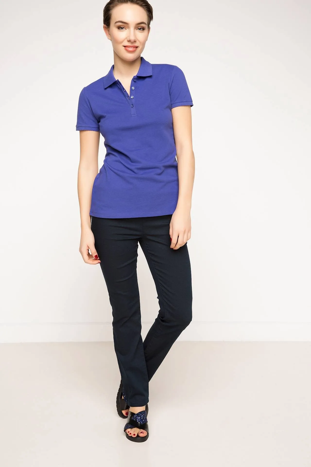 Sidiou Group Women's Short Sleeves Purple Basic Polo T-Shirt