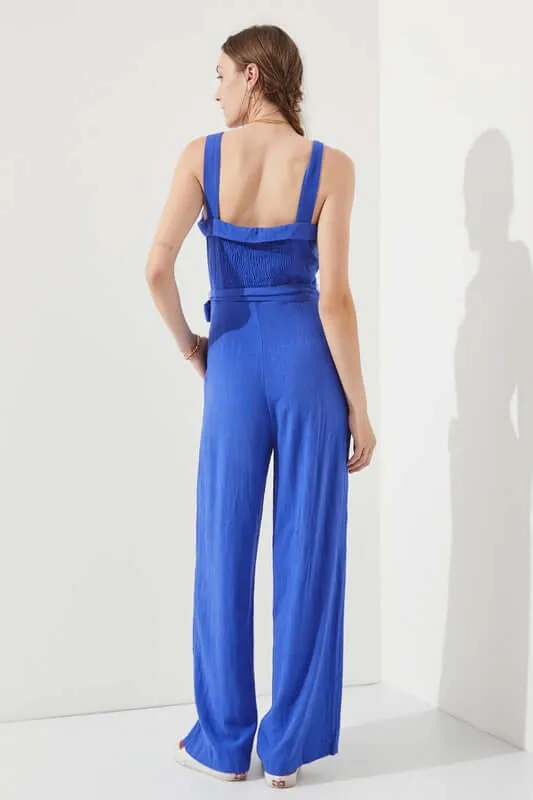 Sleeveless Adjustable Strap Button Down Jumpsuit