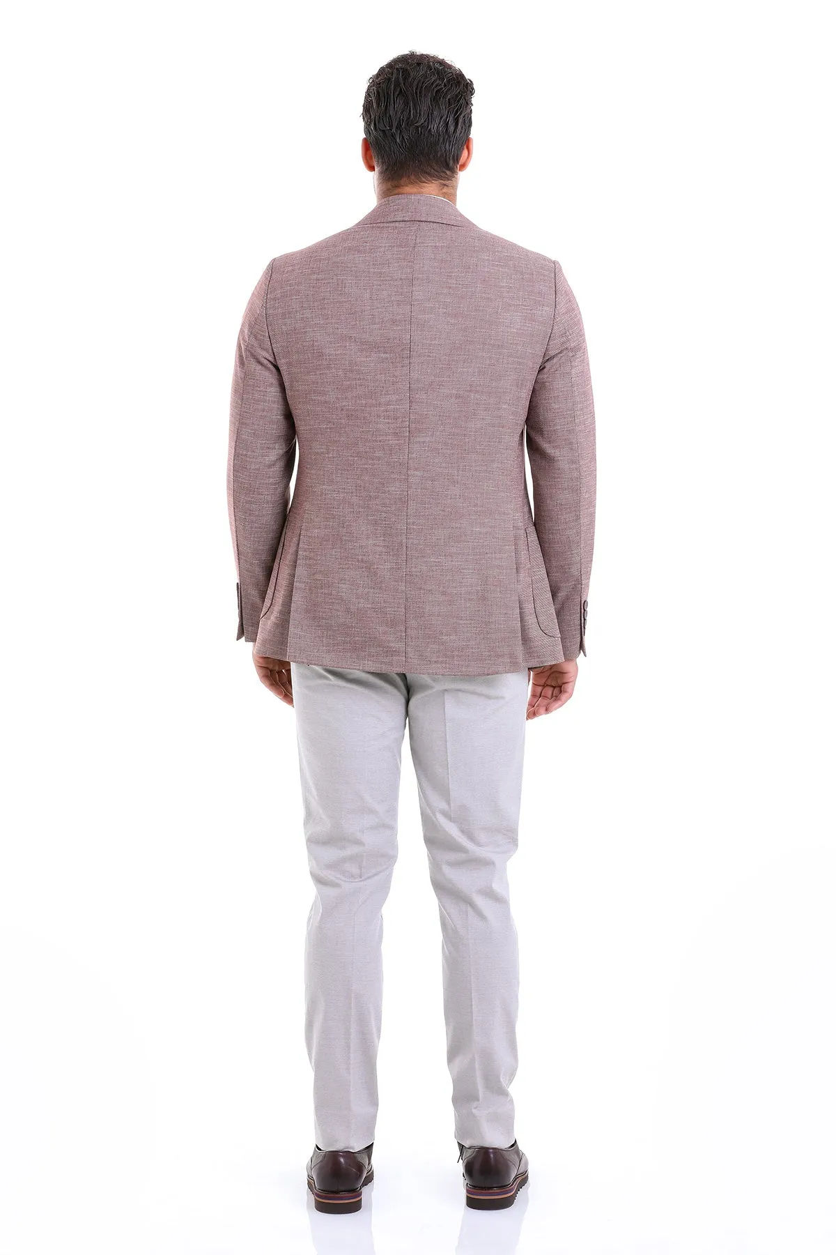 Slim Fit Notch Lapel Burgundy Linen Casual Blazer