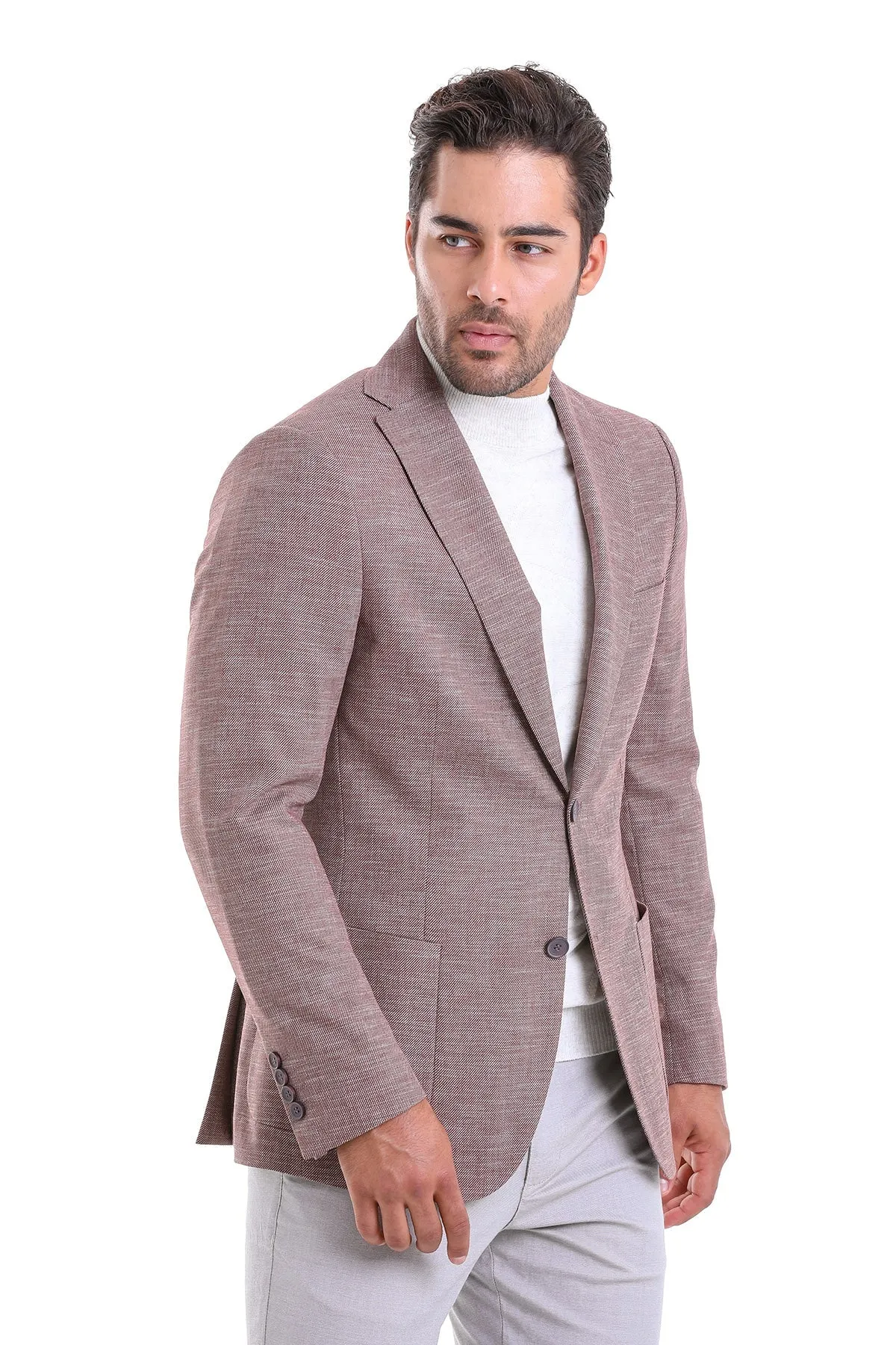 Slim Fit Notch Lapel Burgundy Linen Casual Blazer