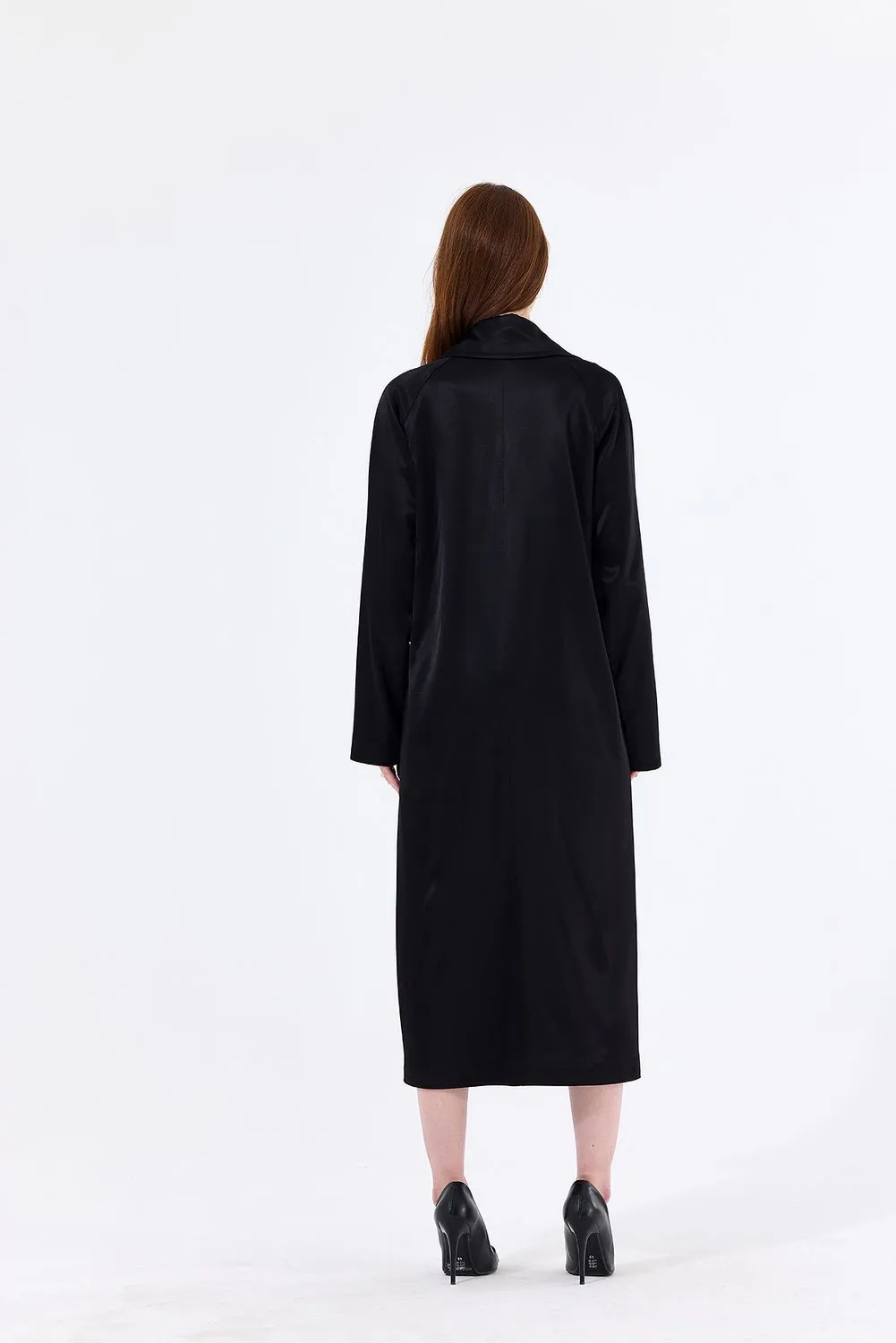 SNS Sense Black Lined Satin Trench Coat - Cascais
