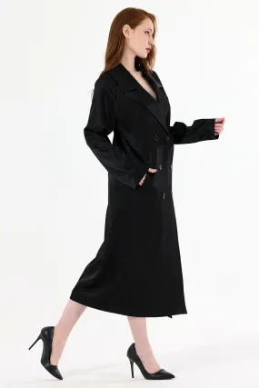 SNS Sense Black Lined Satin Trench Coat - Cascais