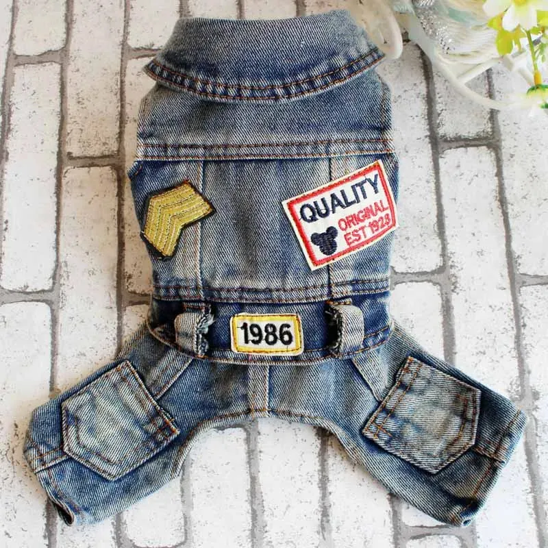 Spring Pet Dog Jumpsuit Denim Overalls for Dogs Plaid Jeans Jacket Pants Suit Onesies Small Dog Clothes Yorkie Chihuahua Apparel