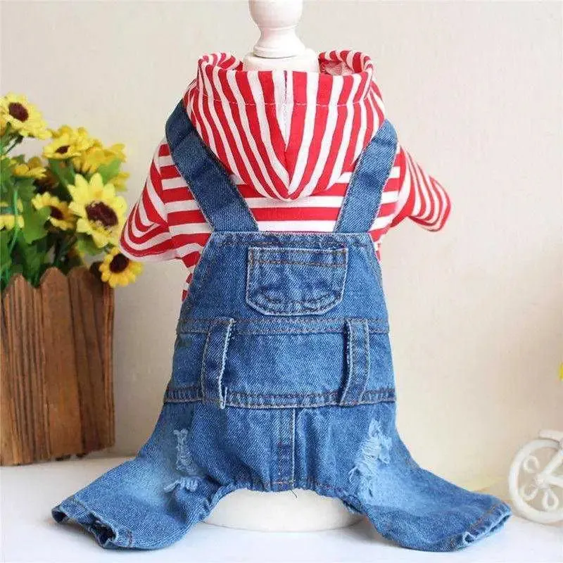 Spring Pet Dog Jumpsuit Denim Overalls for Dogs Plaid Jeans Jacket Pants Suit Onesies Small Dog Clothes Yorkie Chihuahua Apparel