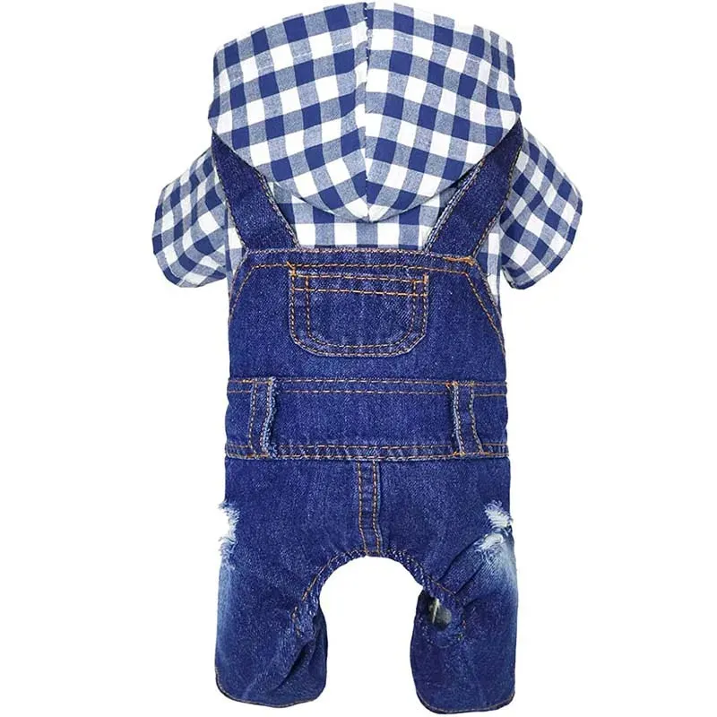 Spring Pet Dog Jumpsuit Denim Overalls for Dogs Plaid Jeans Jacket Pants Suit Onesies Small Dog Clothes Yorkie Chihuahua Apparel