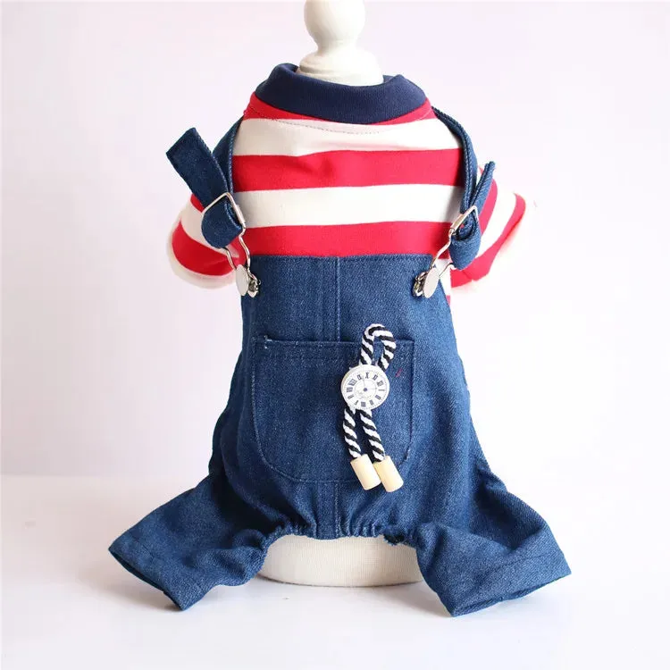 Spring Pet Dog Jumpsuit Denim Overalls for Dogs Plaid Jeans Jacket Pants Suit Onesies Small Dog Clothes Yorkie Chihuahua Apparel
