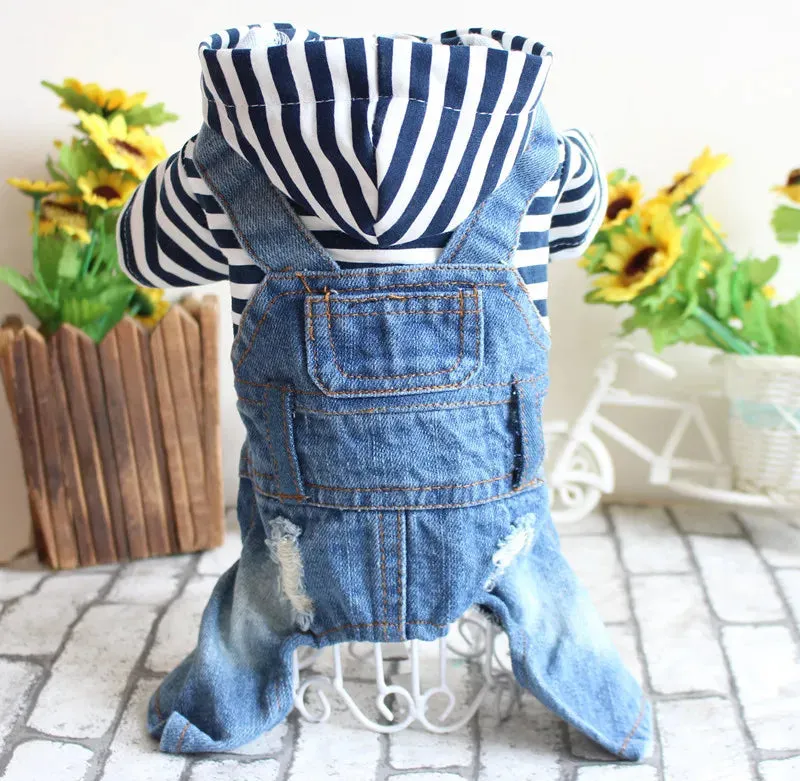 Spring Pet Dog Jumpsuit Denim Overalls for Dogs Plaid Jeans Jacket Pants Suit Onesies Small Dog Clothes Yorkie Chihuahua Apparel