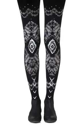 Stunning Grey Silver Tie Dye Print 100 Denier Opaque Black Tights