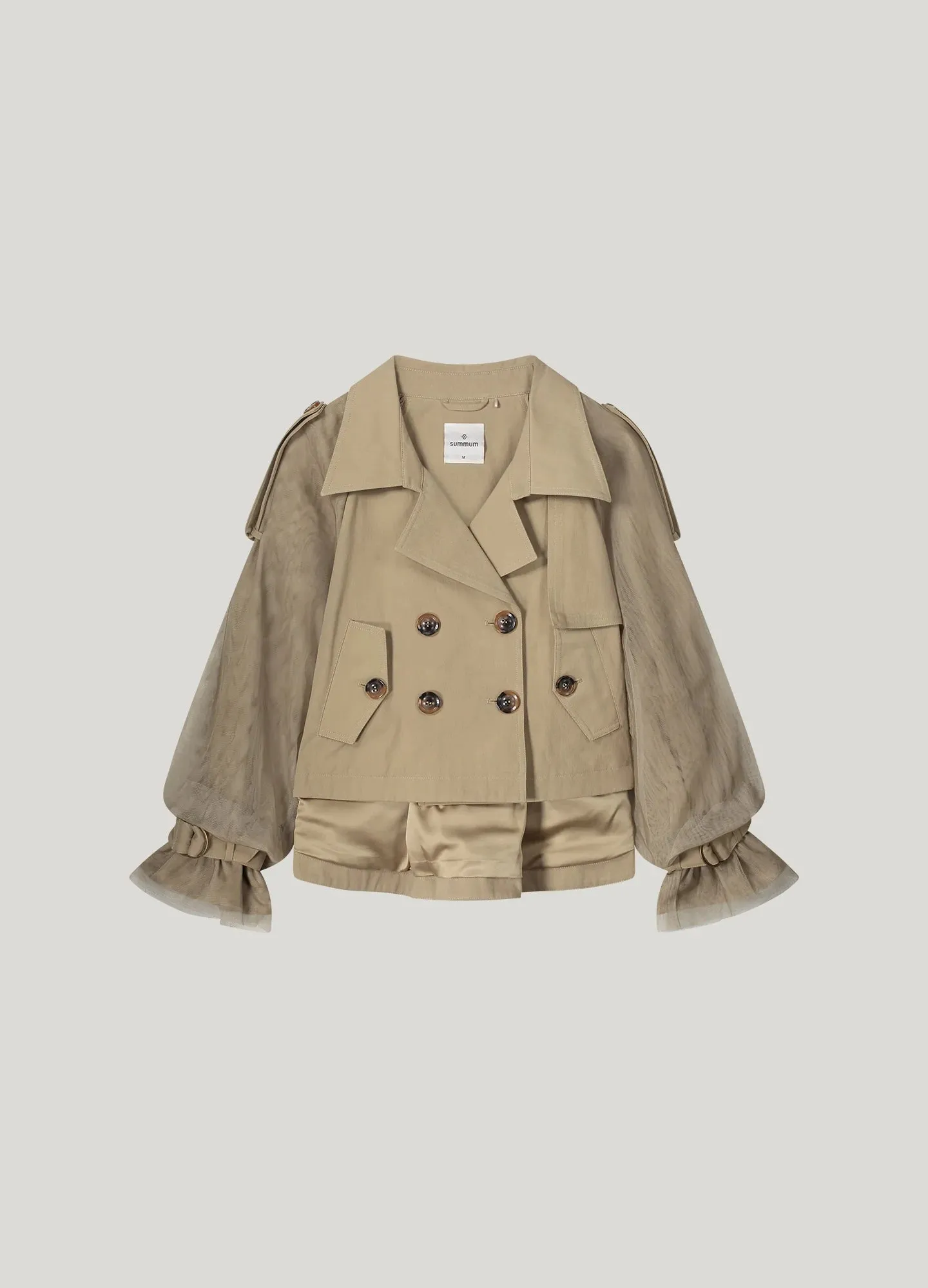 Summum Short trench coat with mesh sleeves