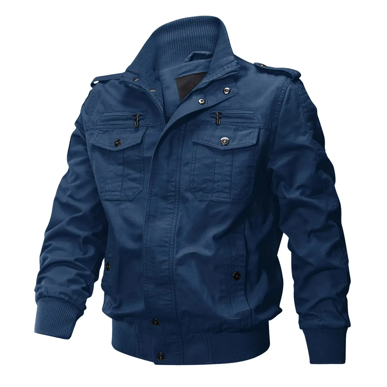 TACVASEN Pilot Bomber Jacket - Men's Cotton Cargo Jackets with Zipper Pockets