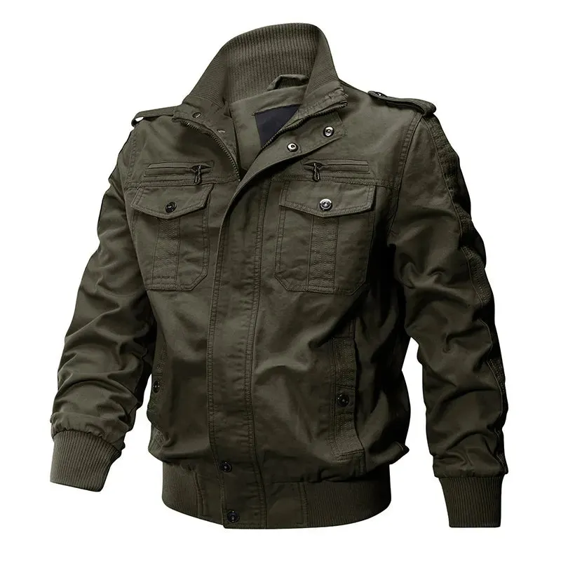 TACVASEN Pilot Bomber Jacket - Men's Cotton Cargo Jackets with Zipper Pockets