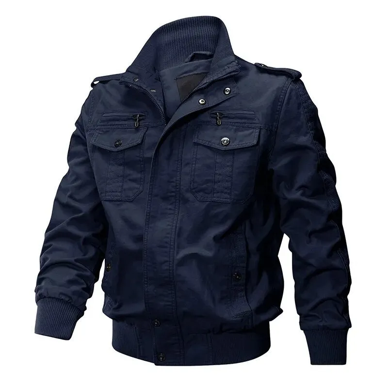 TACVASEN Pilot Bomber Jacket - Men's Cotton Cargo Jackets with Zipper Pockets