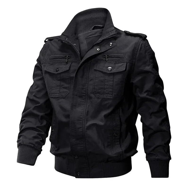 TACVASEN Pilot Bomber Jacket - Men's Cotton Cargo Jackets with Zipper Pockets