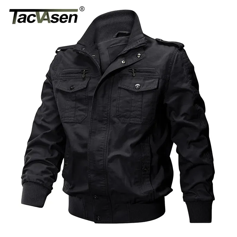 TACVASEN Pilot Bomber Jacket - Men's Cotton Cargo Jackets with Zipper Pockets