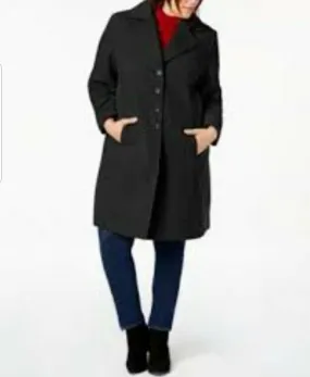 TOMMY HILFIGER Women’s Plus Size Single-Breasted Walker Coat  Color Black Size 3X
