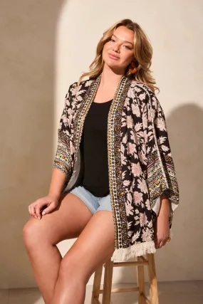 Tribal Jacket - Kimono Sleeve Print - Black