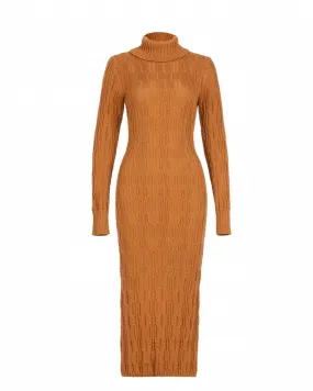 Turtleneck Cable Dress In Caramel | Caramel