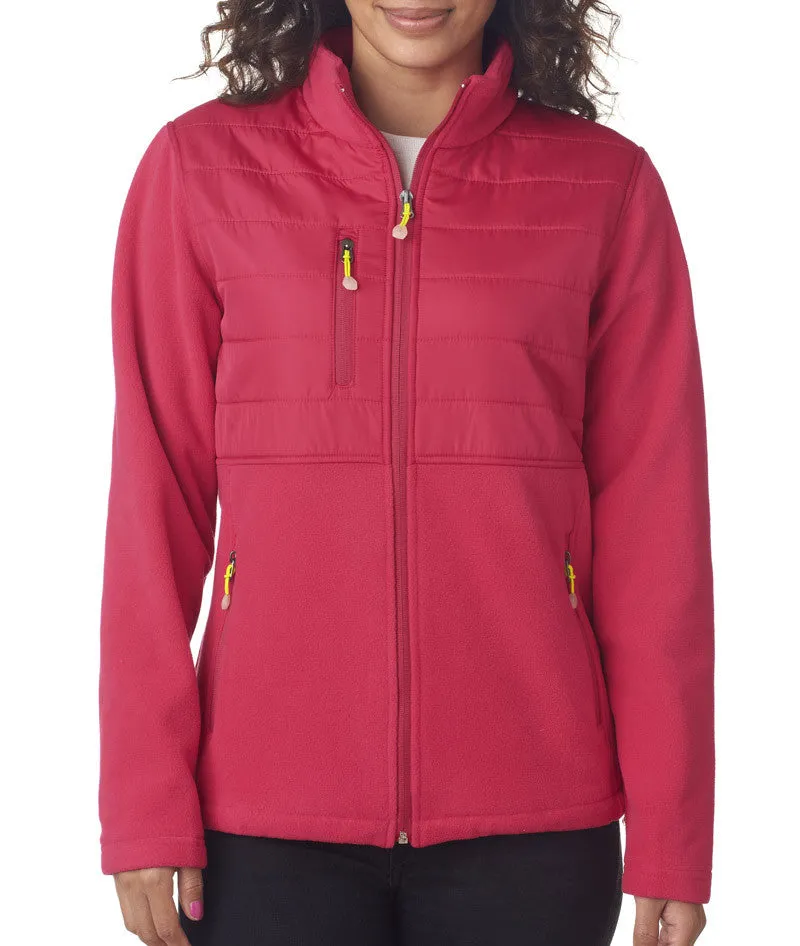 ultraclub ladies' fleece jacket with quilted yoke overlay - raspberry (xl)
