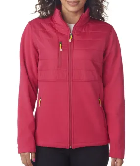 ultraclub ladies' fleece jacket with quilted yoke overlay - raspberry (xl)