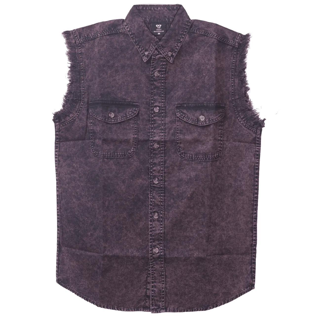 Vance VB733 - Men's Biker Motorcycle Burgundy Acid Wash Cut Off Sleeveless Shirt