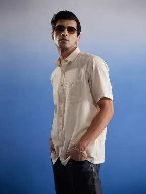 Vastramay Men's Cream Cotton Shirt