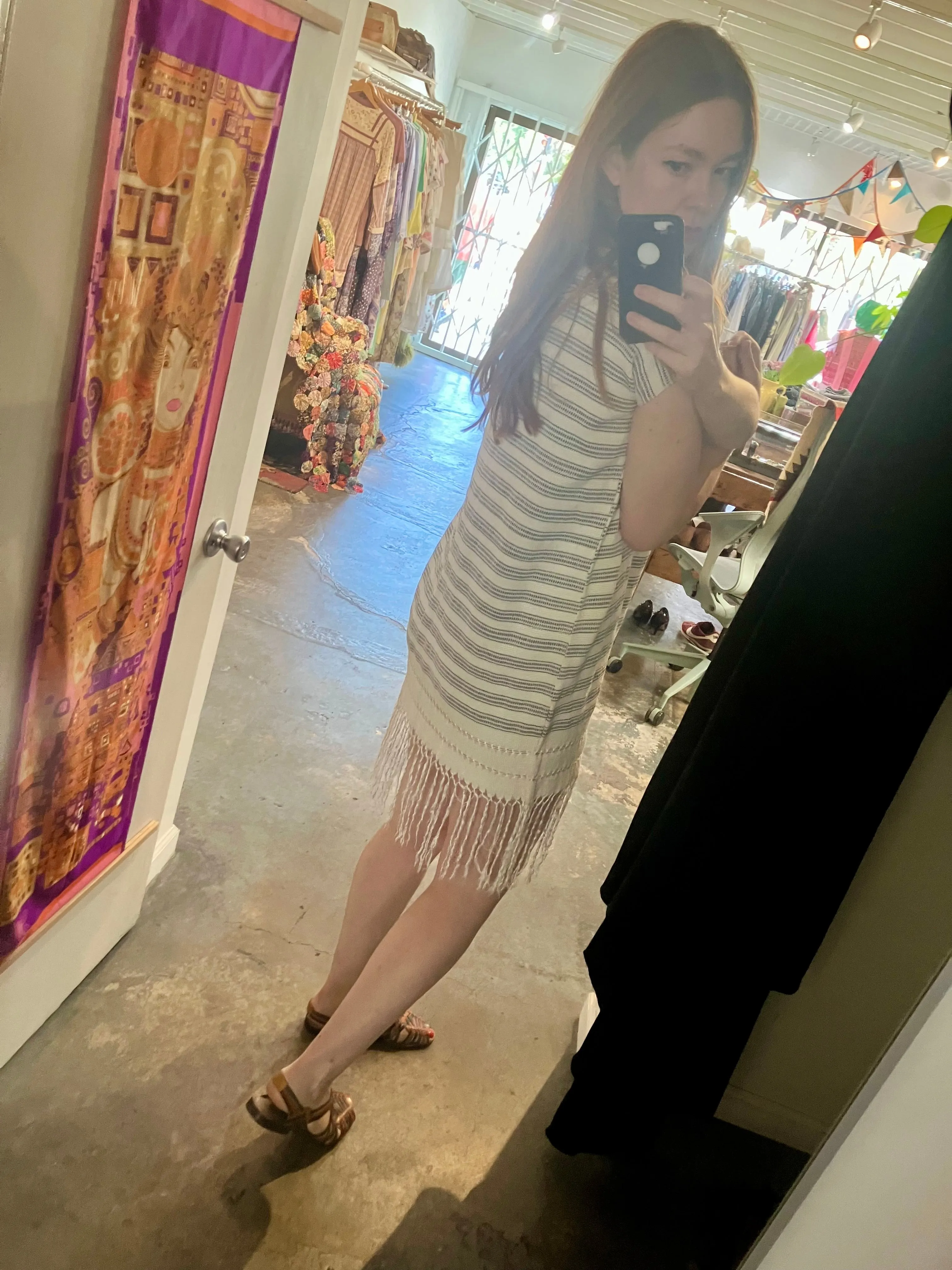 Vintage Black & White Striped Huipil Dress