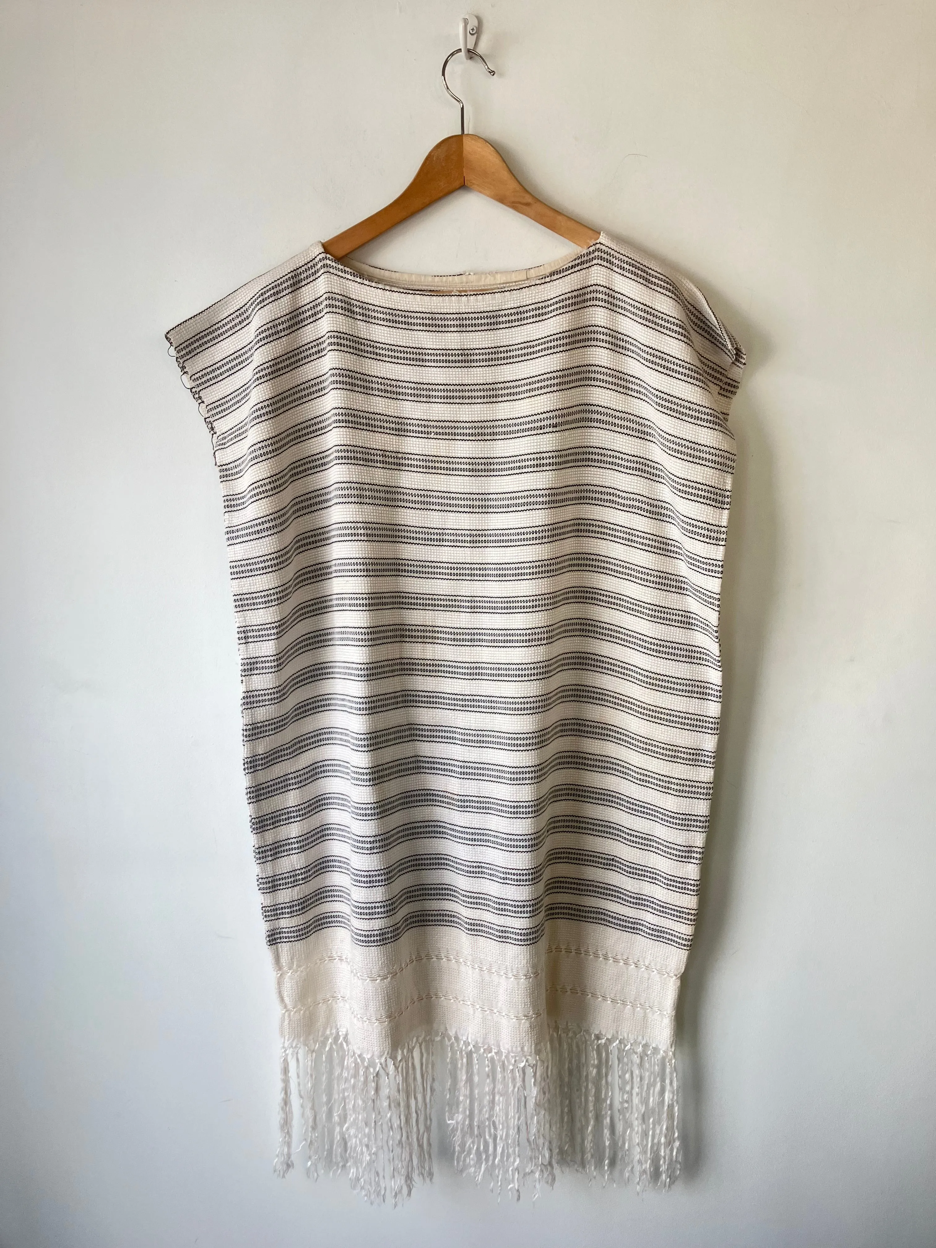 Vintage Black & White Striped Huipil Dress
