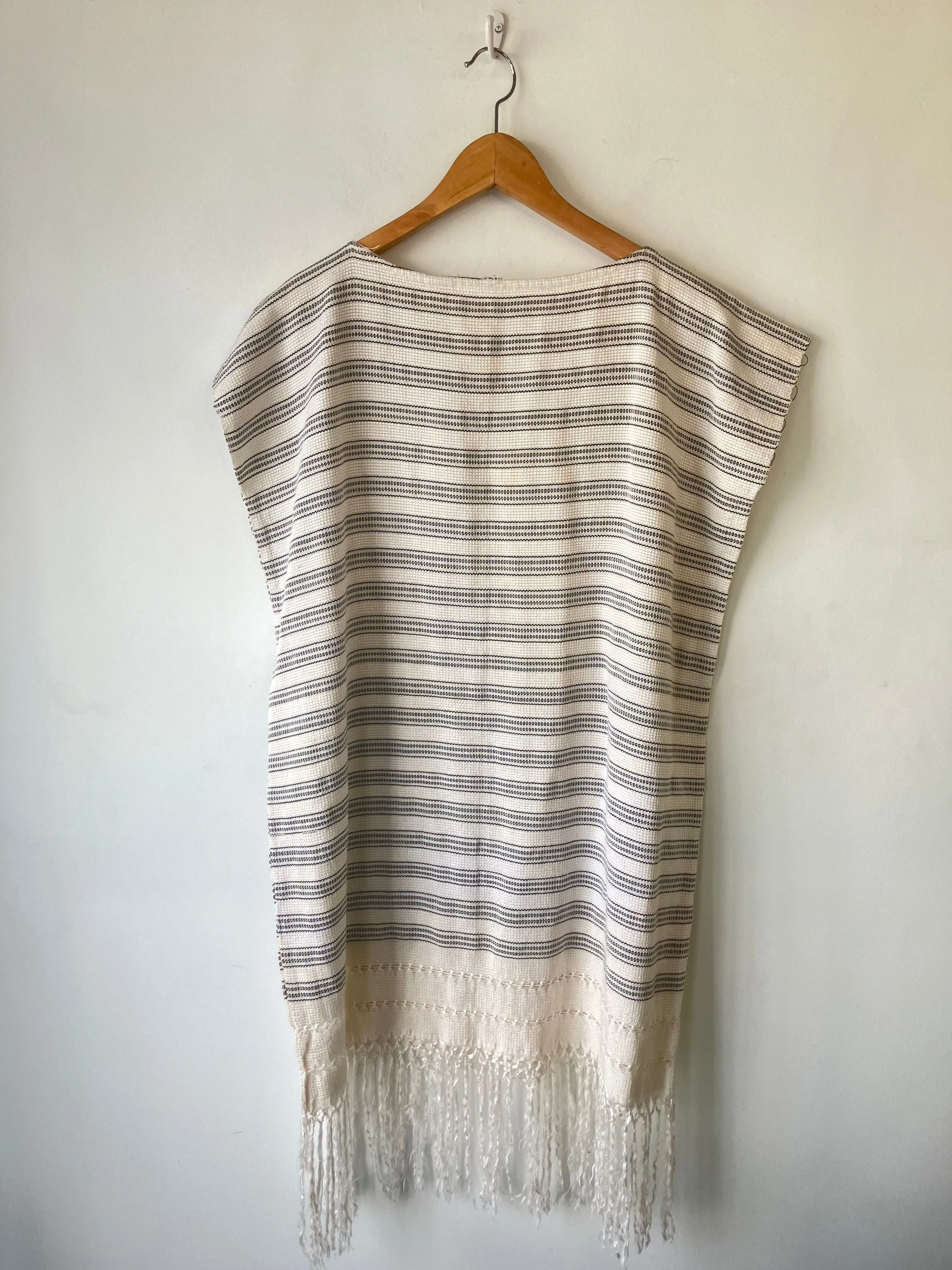 Vintage Black & White Striped Huipil Dress